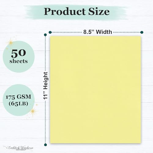 Cardstock Warehouse Pop-Tone Banana Split Yellow Cardstock Paper – 50 Sheets, 8.5 x 11" - 65 lb / 175 GSM Premium Yellow Card Stock for Die-cutting, Crafts, Printing, Card Making and DIY Projects - color: Banana Split