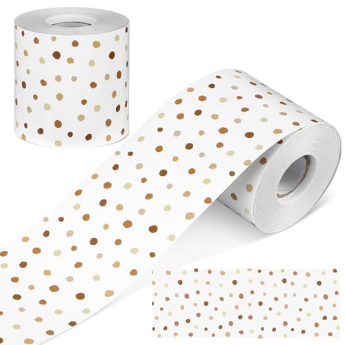 Zonon 65 Feet Bulletin Board Borders Boho Painted Dots Striped Grid Borders Decorative Straight Scalloped Wavy Rolled Trim Classroom Back to School Decor - style: Boho Painted Dots
