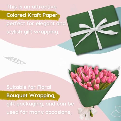 SMART&CASUAL 36" x 1,500" (125') Dark Green Kraft Craft Paper Roll for Gift Wrapping Bulletin Board Bouquet Flower Art Packing Parcel Table Covering 80GSM 55LB (Dark Green, 36" x 125') - color: Dark Green, size: 36" x 1,500" ( 125ft )