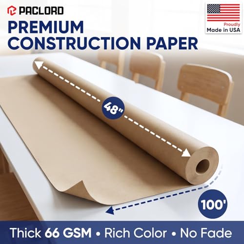 Natural Kraft Brown Construction Paper Roll 48" x 100 ft – Made in USA – 48" Bulletin Board Paper for Classroom & School, Teachers & Kids - color: Brown, size: 48"W x 1200"L