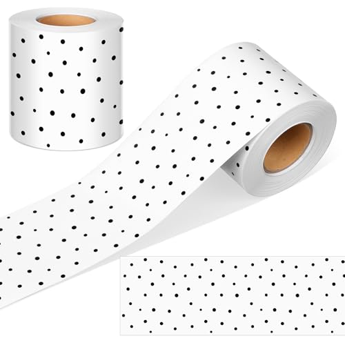 Zonon 65 Feet Bulletin Board Borders Black and White Polka Dots Striped Grid Borders Decorative Straight Scalloped Wavy Rolled Trim Classroom Back to School Decor (Dainty Dot) - style: Dainty Dot