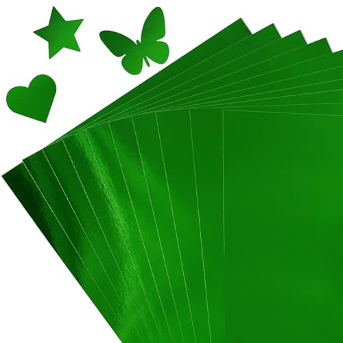 30 Sheets Metallic Green Cardstock Paper - A4 Size (250gsm), Mirror Finish Gold Foil Board for Crafting, Invitations, and Decorations - Die Cut and Plotter Compatible - color: Green