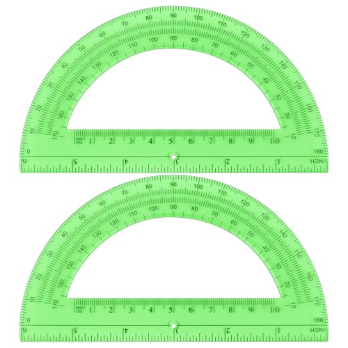 Unjoo Plastic Protractor Math Protractors 180 Degrees for Geometry Classroom Student School Office Supplies, 6 Inch, Pack of 2 (Green) - color: Green