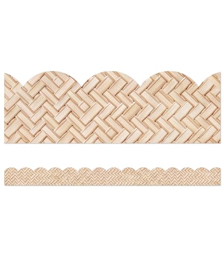 Carson Dellosa True to You 39Ft of Woven Bamboo Bulletin Board Borders, 13 Strips of Scalloped Trim for Rolling Whiteboard, Cork and Posterboard, Party Decorations, and Classroom Decor