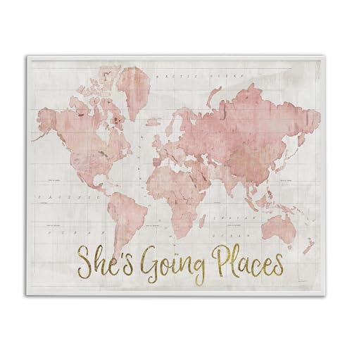 'Going Places Girl's Map'| Framed Giclee Art | Stupell Industries | White, 30 x 24 Inches, Easy to Hang and Sturdy, Made in USA, by Sue Schlabach - color: Coastal White (Textured), size: 30"L x 24"W, style: Framed Giclï¿½e (1.5"D)