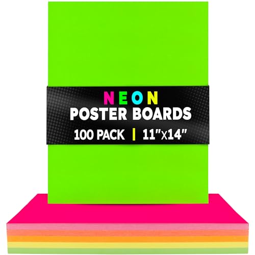 Hygloss Medium Poster Board 11x14 - 100 Assorted Neon Color Bulk Pack - 10 Pt. Thickness Colored Poster Board Paper for Projects, Signs, Displays - Posterboard Multipack 11" x 14" - color: Assorted Neon Colors, size: 11 x 14-Inch, style: 100 Sheets
