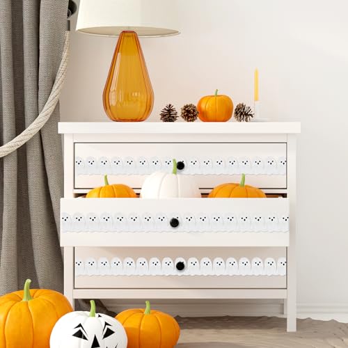 Whaline 65.6Ft Halloween Bulletin Board Border Glitter White Ghost Die Cut Trim Border Roll for Spooky Chalkboard Wall Decor - style: Ghost