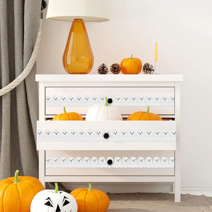 Whaline 65.6Ft Halloween Bulletin Board Border Glitter White Ghost Die Cut Trim Border Roll for Spooky Chalkboard Wall Decor - style: Ghost