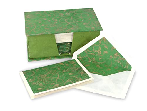 Kathmandu Valley Co. Nepali Cherish Greeting Card & Envelope Box Set with Handmade Lokta Paper from Nepal, 25 Cards (Rainforest) - color: Rainforest, size: 25 Cards