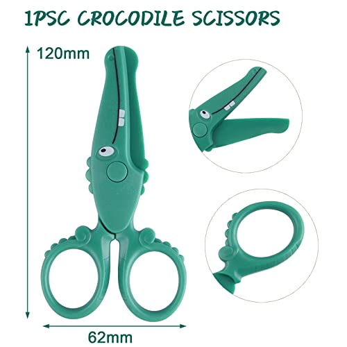 ASTARON Toddler Safety Scissors, Cute Crocodile Kids Preschool Training Scissors, Art Craft Plastic Scissors for Preschool Supplies and Scrapbooking Supplies - style: Crocodile