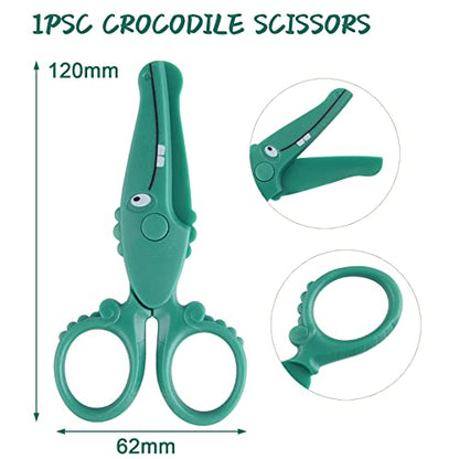 ASTARON Toddler Safety Scissors, Cute Crocodile Kids Preschool Training Scissors, Art Craft Plastic Scissors for Preschool Supplies and Scrapbooking Supplies - style: Crocodile