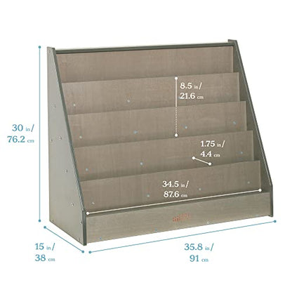ECR4Kids Single-Sided Wooden Book Display, Montessori Furniture, Grey Wash - color: Grey Wash