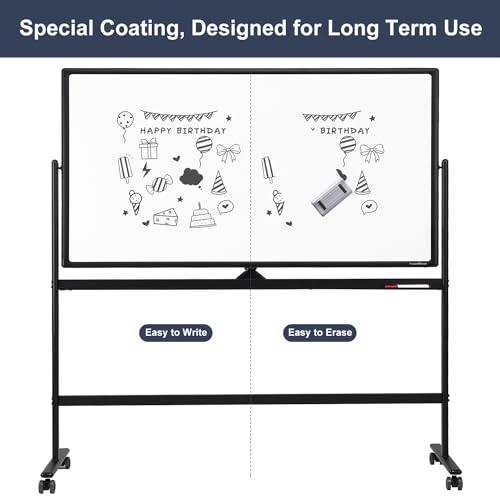 Dry Erase Whiteboard Easel on Wheels - TANKEE 70" x 36" Large Double Sided Mobile Whiteboard, Reversible Magnetic Rolling White Board for Home Office Classroom, Flip Chart Holders and Paper Pad - color: Black, size: 70"x36"