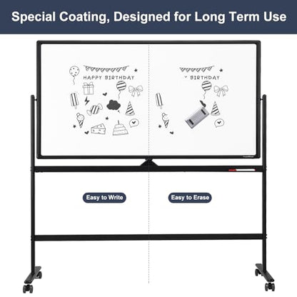 Dry Erase Whiteboard Easel on Wheels - TANKEE 70" x 36" Large Double Sided Mobile Whiteboard, Reversible Magnetic Rolling White Board for Home Office Classroom, Flip Chart Holders and Paper Pad - color: Black, size: 70"x36"