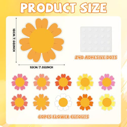 60pcs Spring Theme Flower Cutouts Boho Daisy Bulletin Board Decoration Back to School Flower Paper Cut-Outs Classroom Decor for Kids Classroom DIY Craft Photo Kindergarten Preschool Wall Door Supplies - style: Spring Boho Daisy Flower