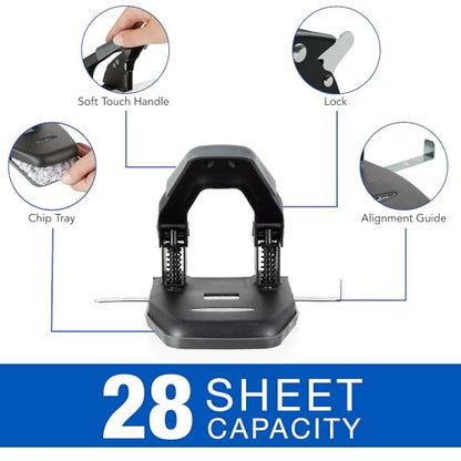 Swingline 2 Hole Punch,28 Sheet Capacity Hole Puncher,Paper Punch,Low Effort Comfort Handle,Alignment Guide,Black (74050),(Pack of 12) - size: 2 Hole Punch (Pack of 12), style: 28 Sheet
