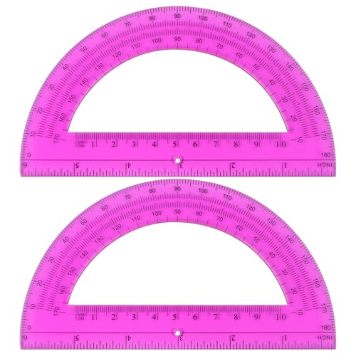 Unjoo Plastic Protractor Math Protractors 180 Degrees for Geometry Classroom Student School Office Supplies, 6 Inch, Pack of 2 (Purple) - color: Purple