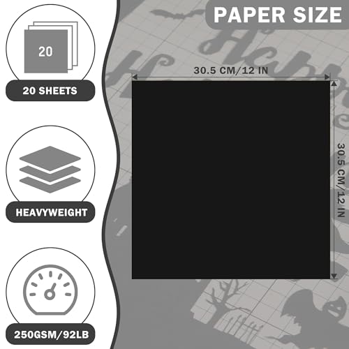 20 Sheets Black Cardstock 12" x 12" Card Stock 250gsm/92lb Thick Construction Paper for Cricut, Scrapbook, Crafts, Card Making UAP34BK20 - color: Black