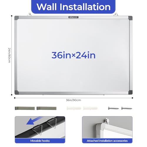 M&G Dry Erase Board Magnetic White Board for Wall, 36” x 24” Whiteboard with 2 Markers & 2 Magnets & 1 Eraser, Hanging Whiteboard with Silver Frame for Planning, Drawing, to Do List, Office Use - size: 36 X 24 Inches