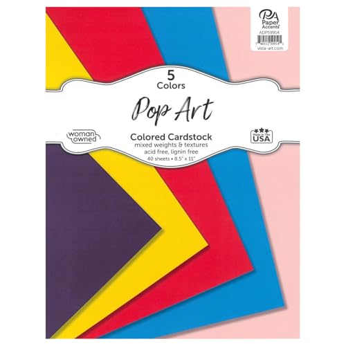 Accent Design Paper Accents Variety Pack, Pop Art Cardstock Pack, 40 Sheets, 5 Coordinating Colors, Mixed Weights and Textures, Scrapbooking Cards and Crafts, 8.5x11 Inch - color: Pop Art