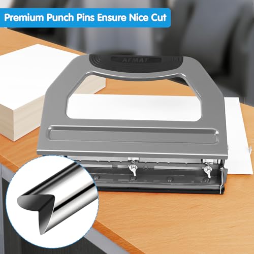AFMAT 3 Hole Punch Heavy Duty, 9/32" Holes, 50-Sheet Hole Puncher 3 Ring, 50% Reduced Effort, Adjustable Two & Three Hole Punch, Metal Paper Puncher w/Large Chip Tray, Metal Paper Guide, Gray, HP18 - color: Gray