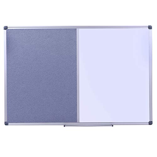 36 x24 inch Cork & Dry Erase Combo Board - Magnetic Whiteboard & Grey Bulletin Board for Office, Home, Classroom | Wall-Mountable with Aluminum Frame & Pen Tray - size: 36" x 24"
