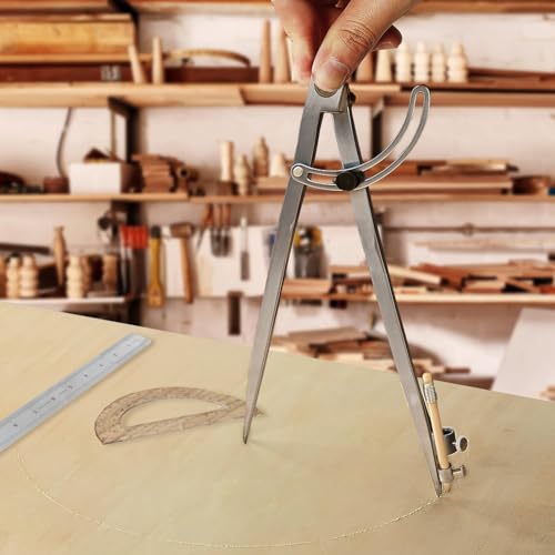 Compass Geometry Tool, Drawing Compass, Professional 12 Inch Large Compass with Wing for Woodworking, 6 Inch Protractor, 12 Inch Ruler, 2 Pencil for Carpenter, Drafting - size: 12 inches+2 Pencils