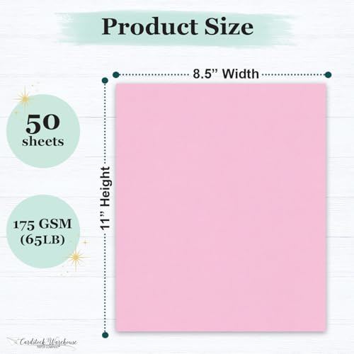 Cardstock Warehouse Pop-Tone Cotton Candy Pink Cardstock Paper – 50 Sheets, 8.5 x 11" - 65 lb / 175 GSM Premium Pink Card Stock for Die-cutting, Crafts, Printing, Card Making and DIY Projects - color: Cotton Candy Pink