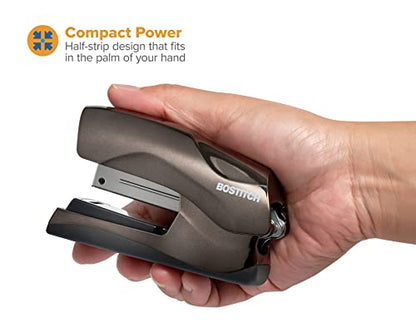 Bostitch Office Heavy Duty Stapler, 40 Sheet Capacity, No Jam, Half Strip, Fits into the Palm of Your Hand, For Classroom, Office or Desk, Black Chrome - color: Black Chrome, style: Compact