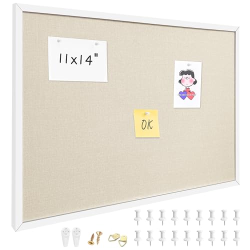 11x14.5 Inch Cork Board for Wall Hanging with Linen, Bulletin Board with Push Pins, Mounted Memo Message Board for Home Office Decor, Dorm Room Essentials, Classroom Organization - color: Natural Wood Frame, size: 11*14inch