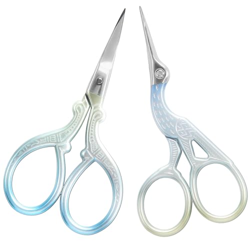 AQUEENLY Embroidery Scissors 2 Pcs Small Sewing Scissors Sharp Stainless Steel 3.6 Inches for Artwork, Threading, Needlework, Crochet - color: Blue Green
