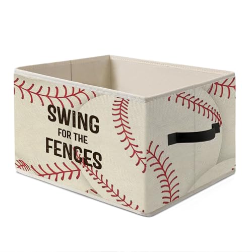 Baseball Storage Basket Bins Box,Kids Playroom Boys Room Inspirational Kids Room Decor,Vinatge Sports Room Storage Basket Organizer for Nursery Classroom Bedroom Toys Books Playroom Clothes - color: Baseball-white