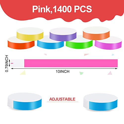 1400 Pack Neon Wristbands - Waterproof Paper Bracelets for Events & Concerts (Pink) - color: Pink