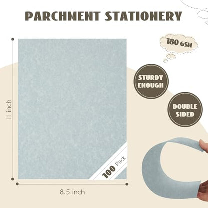 Goefun 100 Sheets Blue Parchment Cardstock, 65lb Cover (180 gsm) Light Blue Parchment Paper Sheets, Bluestone Blank Certificate Paper 8.5 x 11 for Printing, Invitations, Crafts, Business Cards - color: Blue