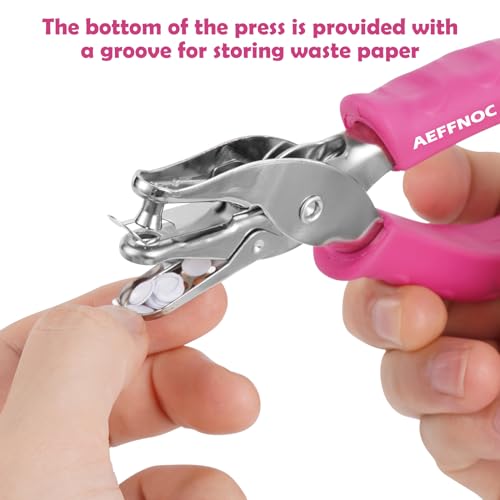 AEFFNOC Single Hole Punch, One Hole Puncher with Soft Grip Handle, 1/4 Inch Paper Hole Punches, Small Hole Punchers with Paper Mess Tray, 6 Sheets Capacity, for Crafts, Scrapbooks (Pink) - color: Pink 1/4 inch