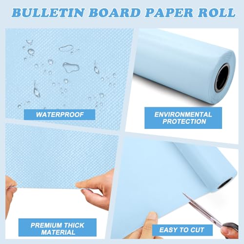 Light Blue Bulletin Board Paper Roll,14.8FTx47IN Large Reusable Waterproof Erasable Classroom Wall Background Backdrop, Fade-Resistant Fabric Wrapping Paper School Decors Teacher Supplies - color: Light Blue