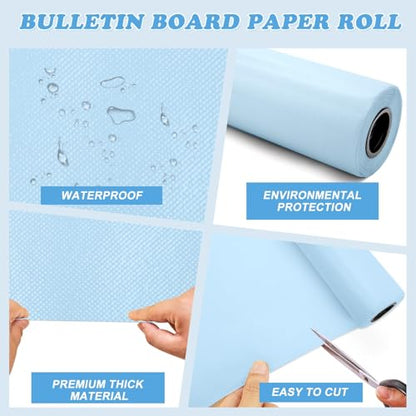 Light Blue Bulletin Board Paper Roll,14.8FTx47IN Large Reusable Waterproof Erasable Classroom Wall Background Backdrop, Fade-Resistant Fabric Wrapping Paper School Decors Teacher Supplies - color: Light Blue