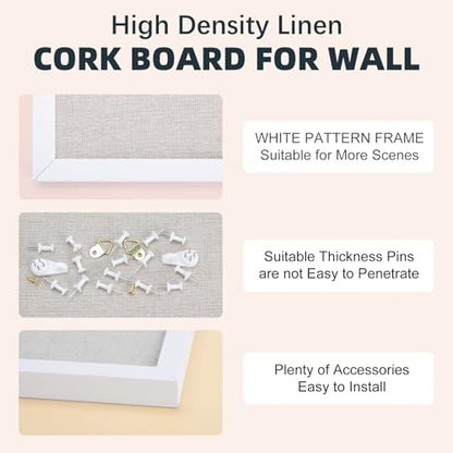 OWLKELA 20'' x 30'' Linen Bulletin Board 2 Pack, White Framed Cork Board, Perfect for Office & Home Decor, School, Cubicle - size: 30" x 20" 2Pcs