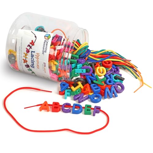 Learning Resources Uppercase Lacing Alphabet - 275 Pieces, Ages 3+, Preschool Learning Must Haves, Teacher and Home School Supplies, Alphabet String Letter for Kids, Back to School Supplies - style: Fine