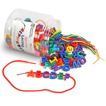 Learning Resources Uppercase Lacing Alphabet - 275 Pieces, Ages 3+, Preschool Learning Must Haves, Teacher and Home School Supplies, Alphabet String Letter for Kids, Back to School Supplies - style: Fine