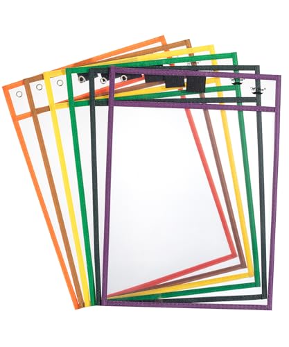 Mr. Pen- Reusable Dry Erase Pocket Sleeves, 10" x 14", 6 Pack | Multicolored Border, Clear Plastic Paper Sleeves, Ticket Holders, Clear Plastic Sheet Protectors, Teacher, School - color: Vintage, size: 6 Pack
