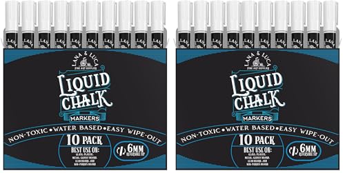 LANA & LUCA Liquid Chalk Marker Pen - White Dry Erase Marker - Chalkboard Markers for Signs, Windows, Blackboard, Glass - Reversible Tip (6mm, 20 Pack) - size: 10 Count (Pack of 2)