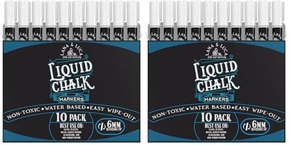LANA & LUCA Liquid Chalk Marker Pen - White Dry Erase Marker - Chalkboard Markers for Signs, Windows, Blackboard, Glass - Reversible Tip (6mm, 20 Pack) - size: 10 Count (Pack of 2)