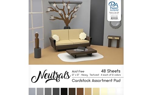 Paper Accents 12x12 Cardstock Pad, Neutral Assortment, 48 Sheets, Heavyweight Textured Solid Core Paper, Scrapbooking, Card Making, Crafts, DIY Projects, School Supplies, Art Projects - color: Neutral