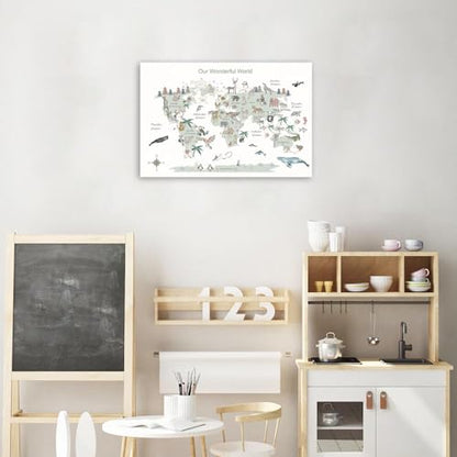 Educational Posters for Toddlers 1-3, Toddler Learning Poster for Kids Ages 3-5, World Map Canvas Print Nursery Preschool Homeschool Kindergarten Classroom Decor 12x18 Inch Unframed C