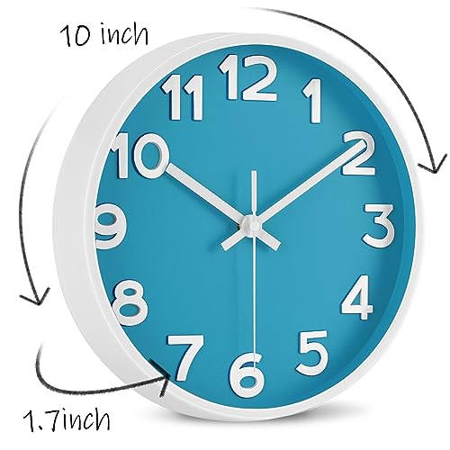 HIPPIH Wall Clock 2 Pack, 10 Inch Modern Wall Clocks Battery Operated, Non Ticking Silent Wall Clock, Simple Small Analog Wall Clock for Living Room, Bedroom, Kitchen, School, Office, Blue - color: Blue, size: 10 inches