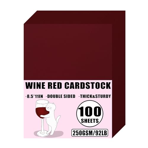 100 Sheets 92lb WineRed Cardstock, 8.5" x 11", Thick WineRed Paper DIY Craft Blank Invitation Paper Holiday Paper, 92LB Cover 250 GSM - color: WineRed, size: 92lb-100sheets