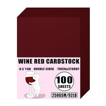 100 Sheets 92lb WineRed Cardstock, 8.5" x 11", Thick WineRed Paper DIY Craft Blank Invitation Paper Holiday Paper, 92LB Cover 250 GSM - color: WineRed, size: 92lb-100sheets