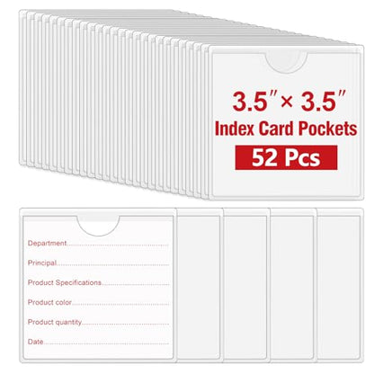 52 Pcs 3.5" x 3.5" Self Adhesive Index Card Pockets Label Pockets with Top Open for Loading - size: 3.5" x 3.5"