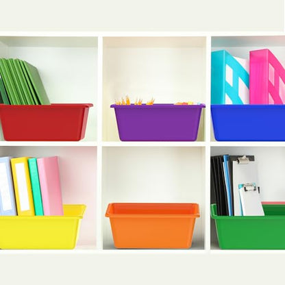 18 Pcs Plastic Classroom Bins, Book Toy Storage Bin Small Cubby Bins Stackable Storage Organizer Containers for Office Home Nursery Playroom (18) ﻿